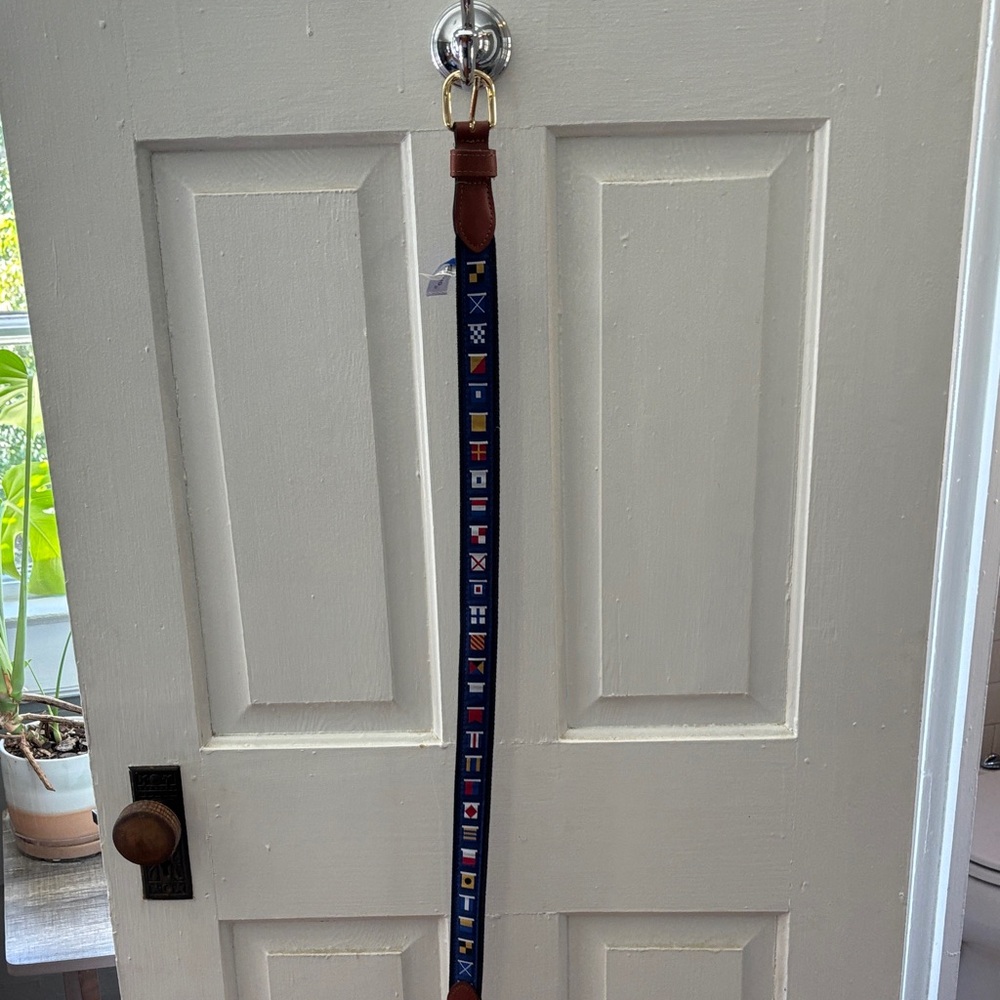 Nautical Flag Patterned Belt - Blue and Brown